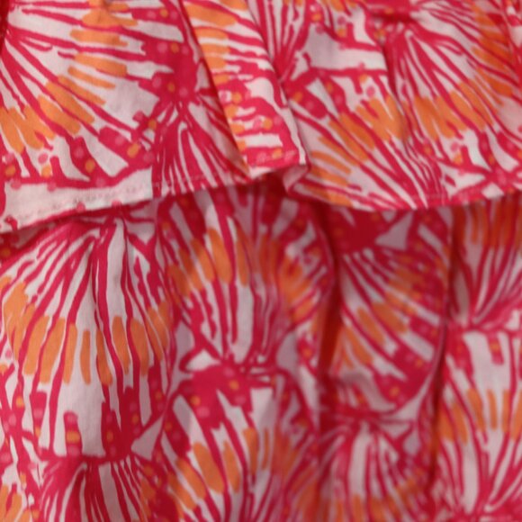 Vineyard Vines Pink & White Tropical Print Off Shoulder Tank Top Ruffle LG - Picture 4 of 12